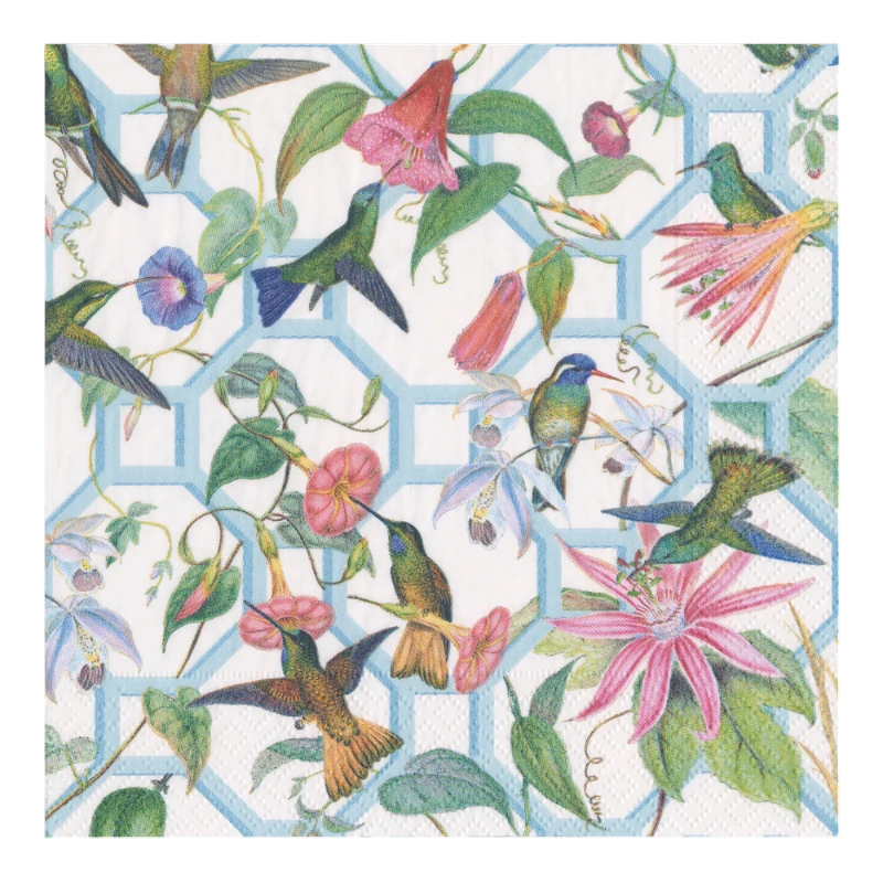 Caspari Dinnerserviette Hummingbird Trellis Kolibri Blau