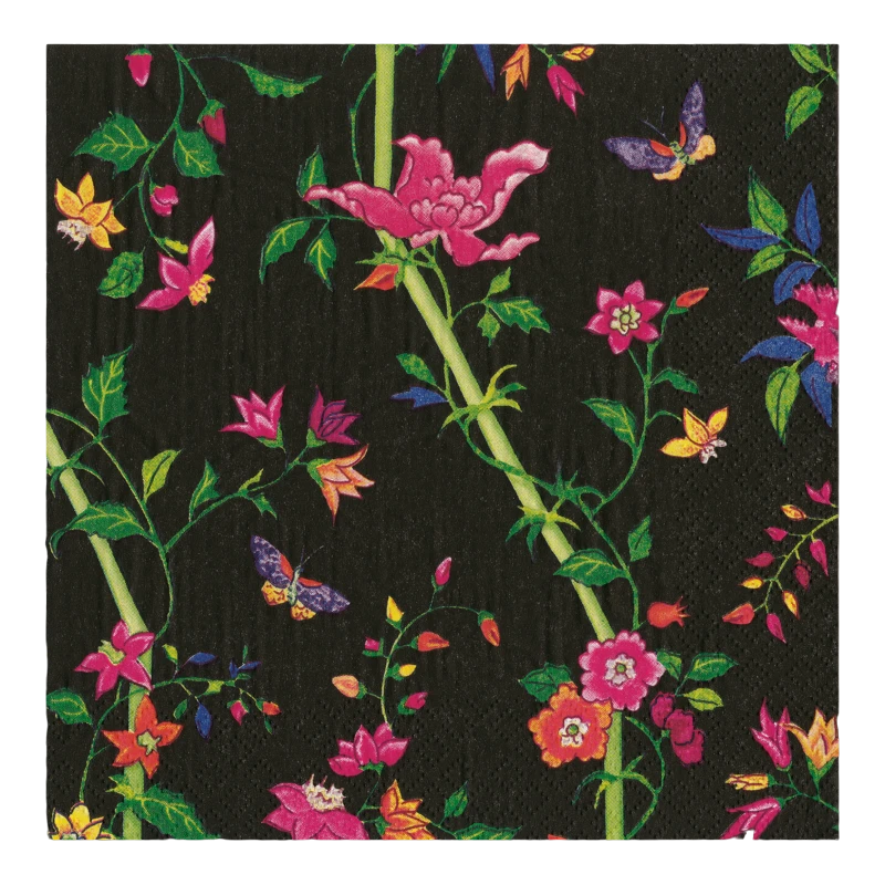 Caspari Cocktailservietten Sprigged Silk Black Schwarz