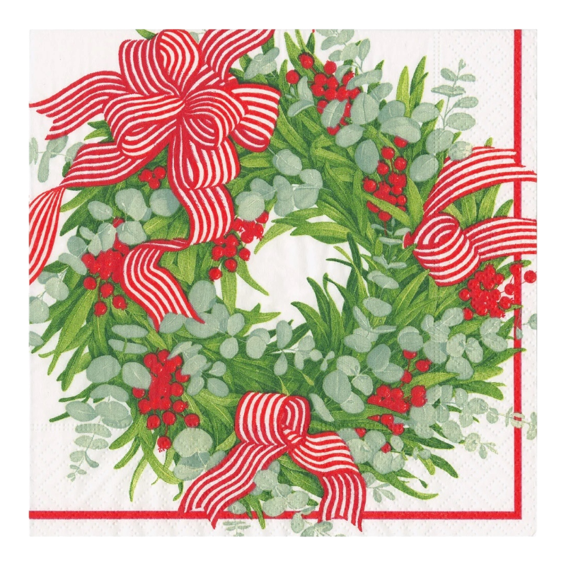 Ribbon Stripe Wreath Dinner Servietten Caspari