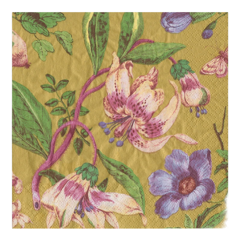 Caspari Dinnerserviette Porcelain Blooms Gold