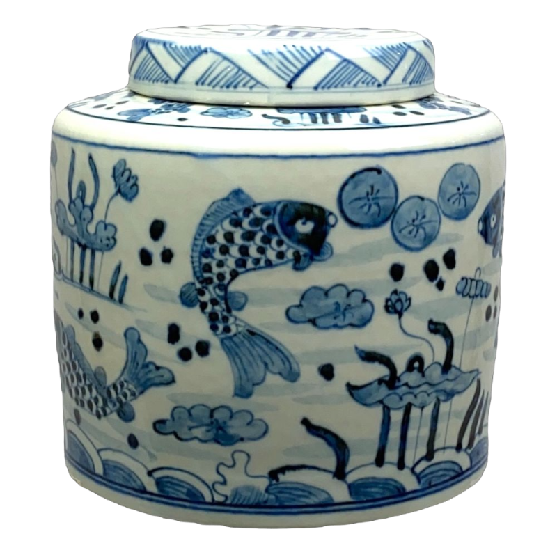 Asiatides Deckelvase Fische