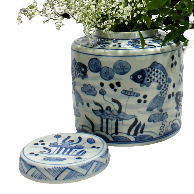 Asiatides Deckelvase Fische