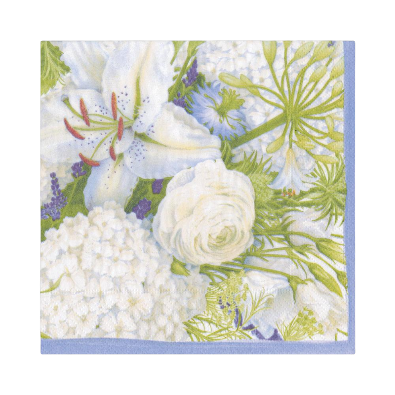 Caspari Lunchserviette White Blooms Blumen Violett