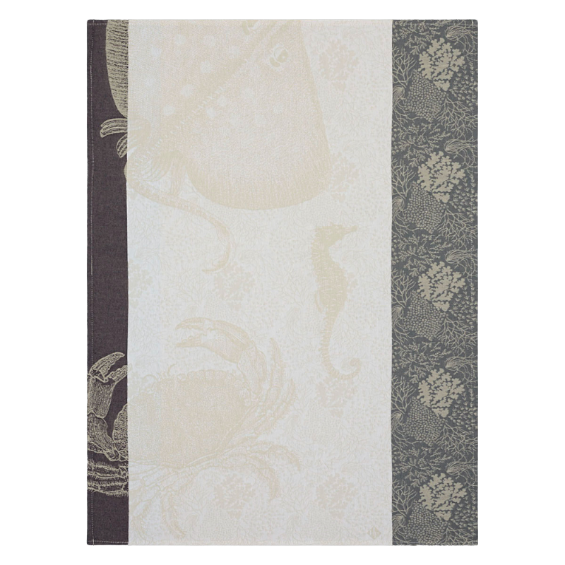 Le Jacquard Francais Geschirrtuch Fonds Marin Meduse Nacre Weiss Grau Schwarz