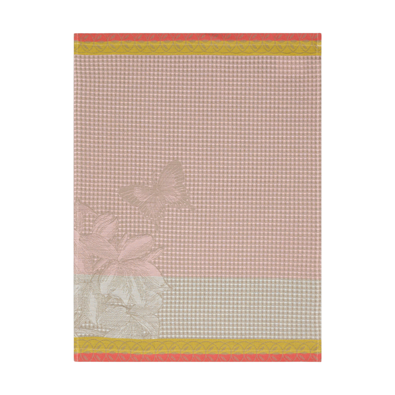 Le Jacquard Francais Geschirrtuch Handtuch Jardin des Papillons Magnolia Rose Pink Orange