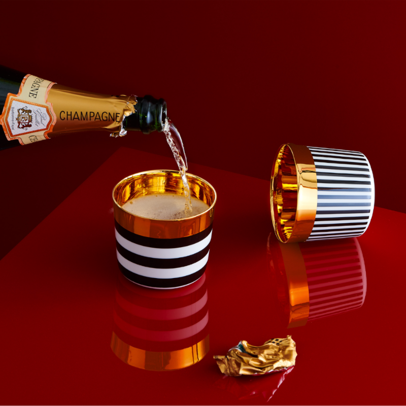 SIEGER by Fürstenberg Porzellan Sip Of Gold Champagnerbecher Black White Horizontal Stripes