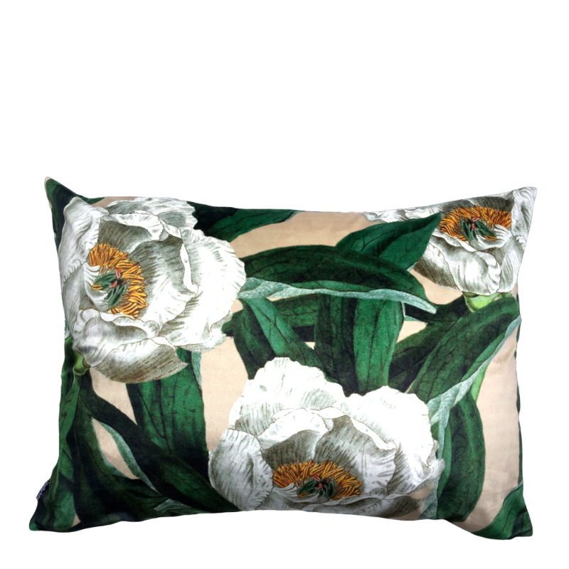 VanillaFly Kissen Peony Grün Beige Samt