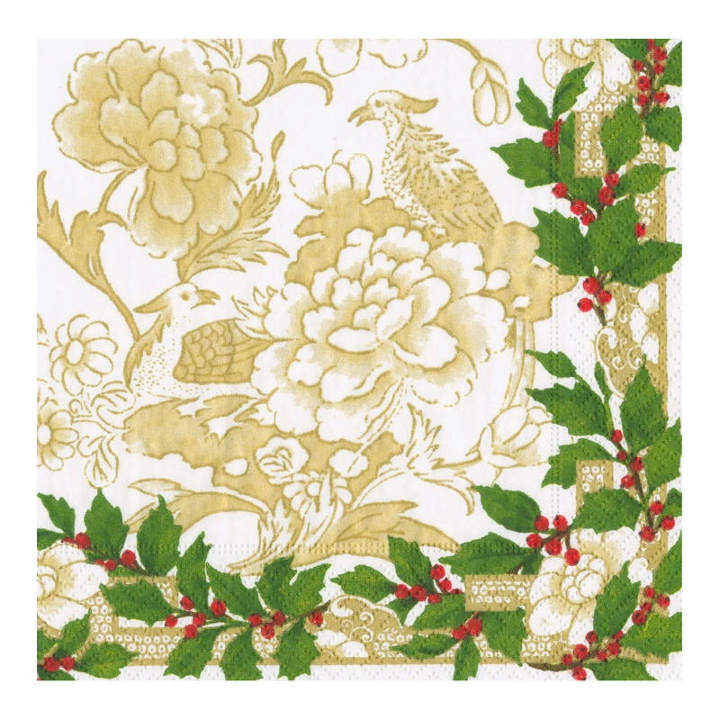 Holly Ceramic Ivory and Gold  Dinner Serivetten Caspari 18090D