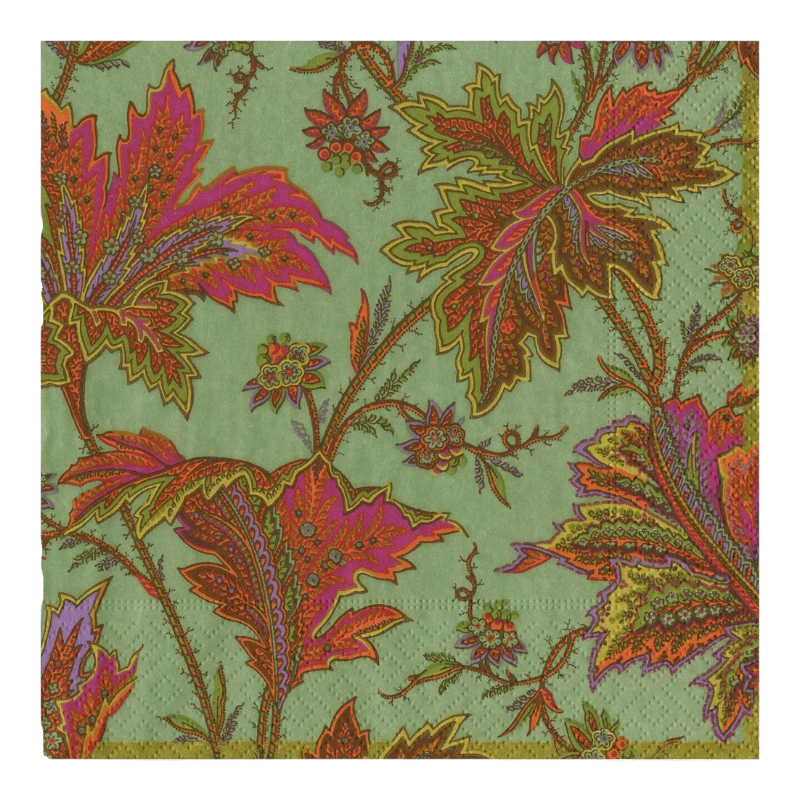 Paisley Leaves Sage Green Dinner Servietten Caspari 18762D