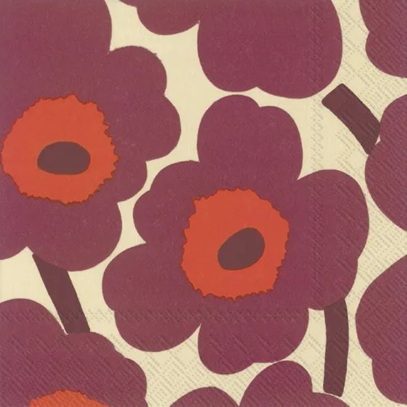 Unikko Cream Bordeaux Marimekko Cocktail Papier Serviette