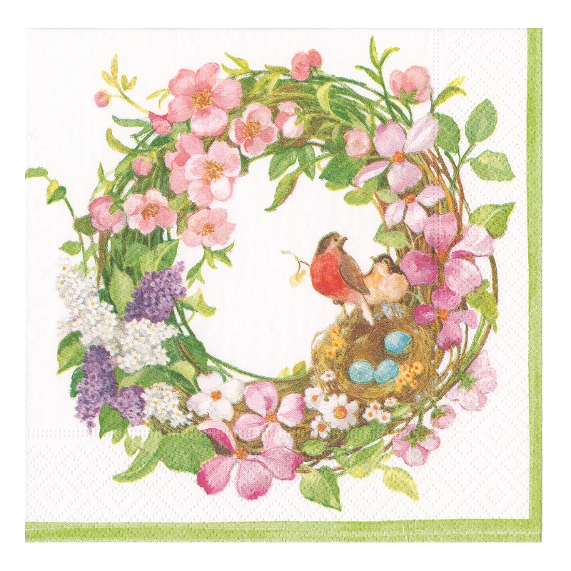 Caspari Lunchserviette Papierserviette Spring Wreath 16860L