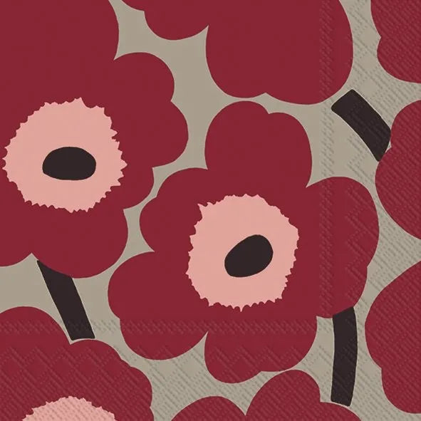 UNIKKO Red Linen Lunch Paper Napkins by Marimekko