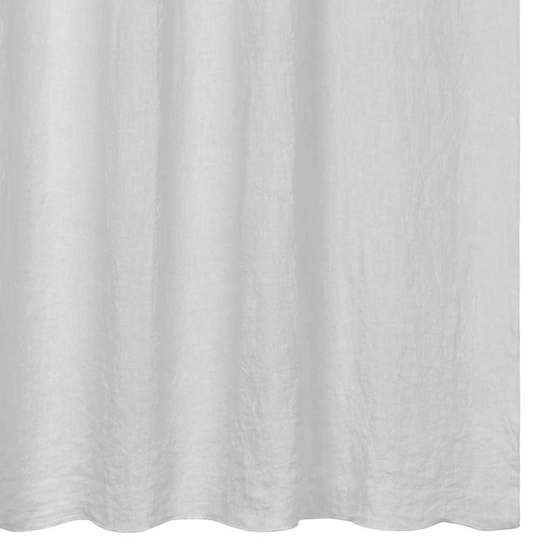 Merrow Light Grey Leinenvorhang in Hellgrau, Detail des Faltenfalls und unteren Saums