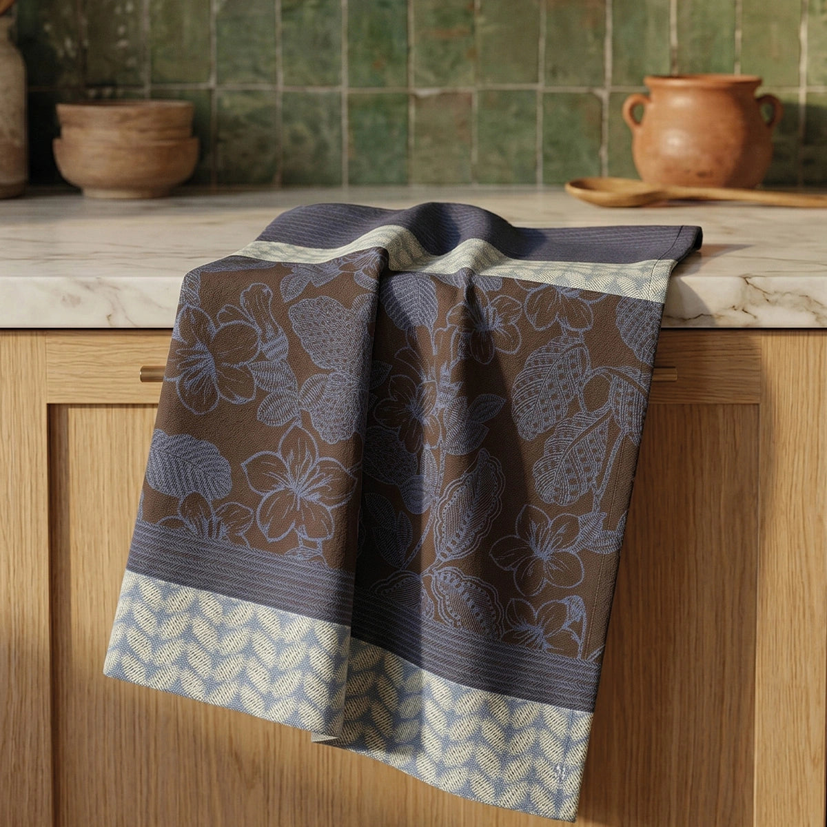 Sulawesi Terre Indigo Geschirrtuch Le Jacquard Français